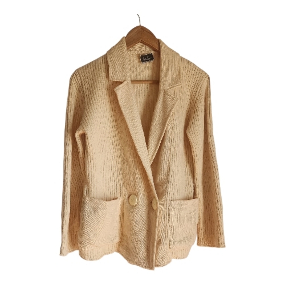 Luisa Spagnoli Textured‎ Soft Butter Yellow Wool Boxy Cardigan Blazer Sz M